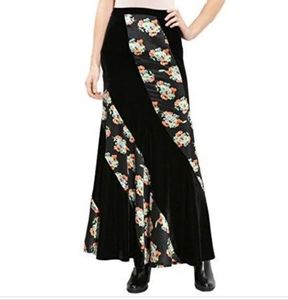 Free People Twisted Velvet/Floral Satin  Maxi Skirt